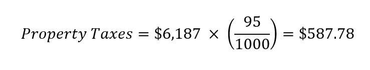 Let’s use the 95 Mill Levy as an example to demonstrate how property taxes increase with fixed mill levies.  The example property has a taxable value of $6,187, resulting in $587.78 in taxes for the 95-Mill Levy: