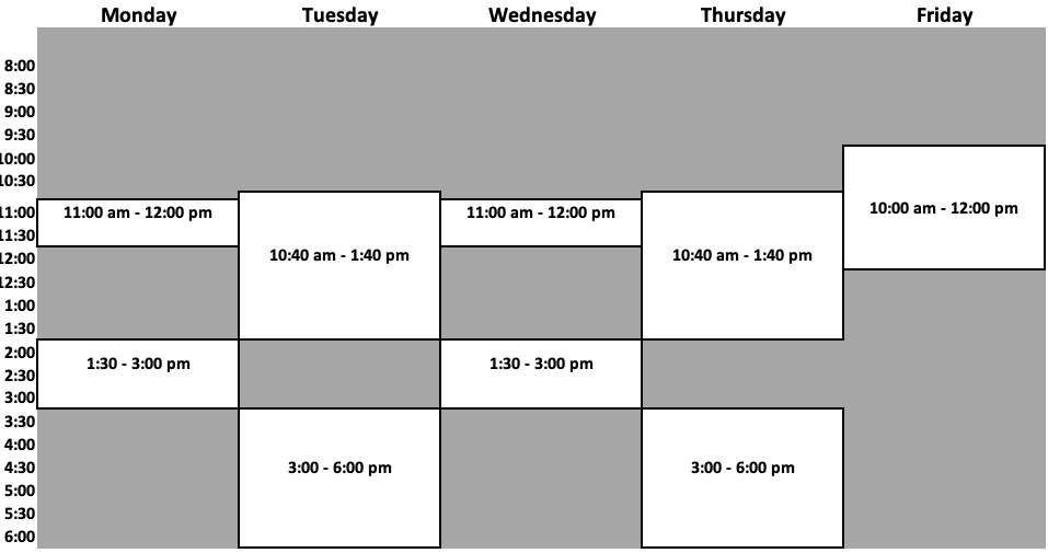 Spring 2025 Accounting GTA Schedule - ACTG 201