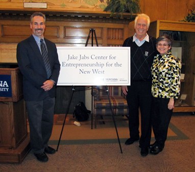 Jake Jabs with President Waded Cruzado, and Dan Moshavi in the Leigh Lounge