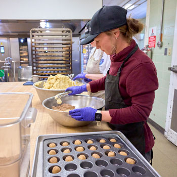 Student working in the Bakery