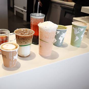 a variety of compostable coffee cups