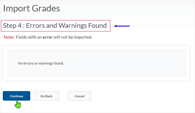 D2L 20.19.6 screenshot - step 4 of the process in which the status of the new grade item is displayed