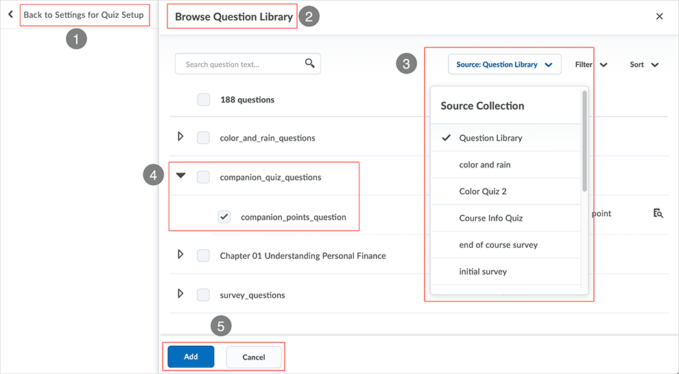 Brightspace screenshot - CD 20_20_04 - Property tab page with directions related to browse question library page