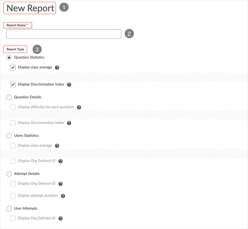 Brightspace screenshot - CD 20_20_04 - Reports Setup tab page with directions related to new report setup options