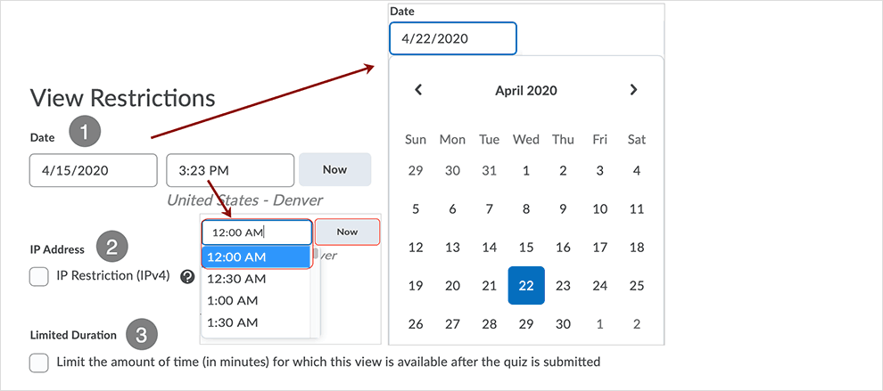 Brightspace screenshot - CD 20_20_04 - Submission Views tab page with directions related to view restrictions