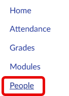 Course Navigation Menu in Canvas with several items listed and People outlined in red