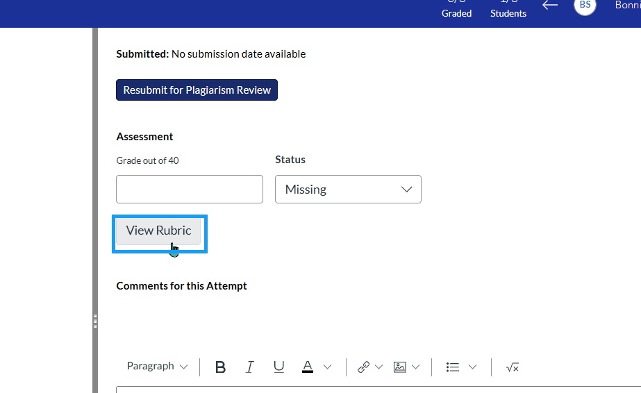 View Rubric button in SpeedGrader