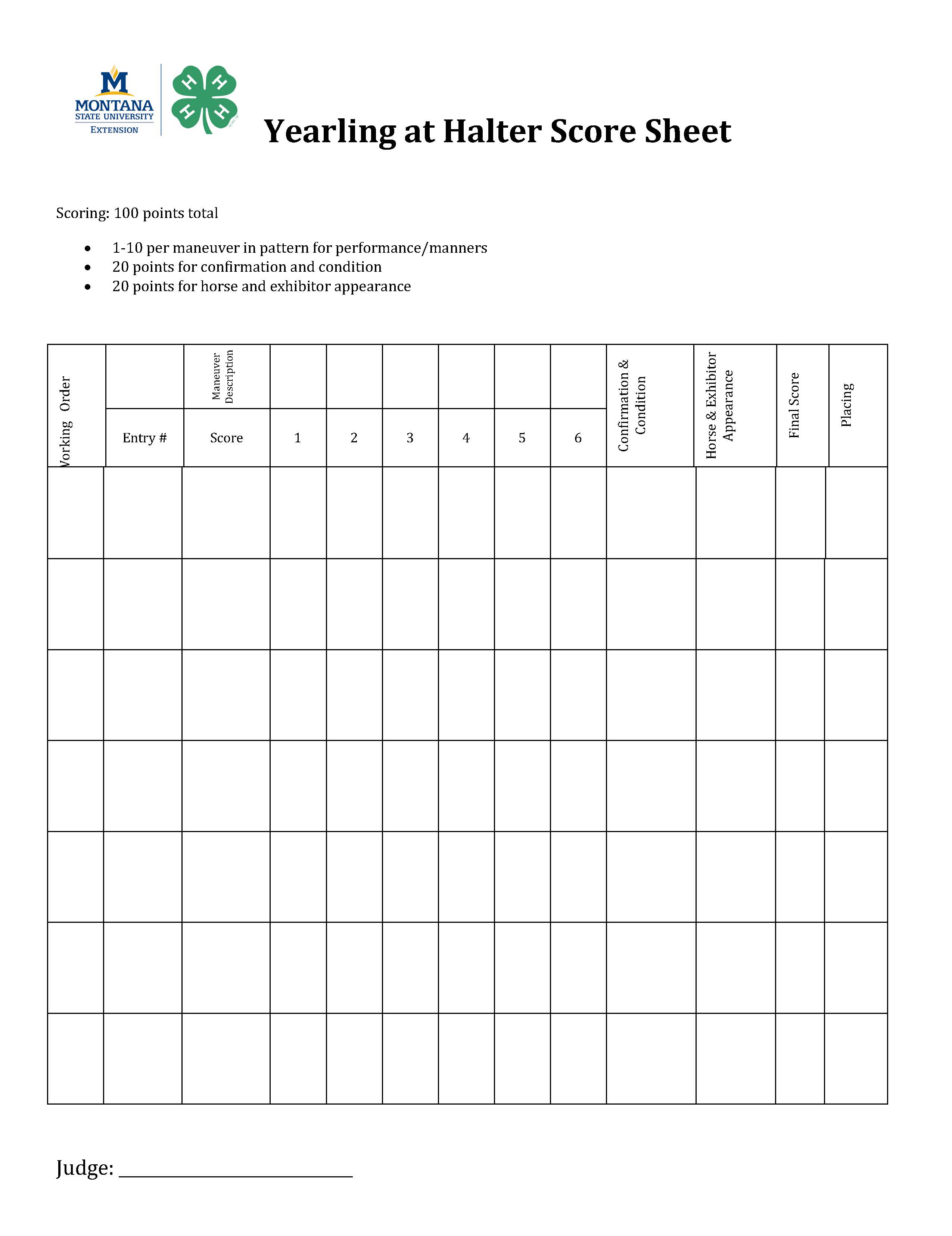 Yearling at Halter Score Sheet Yearling at Halter Score Sheet
