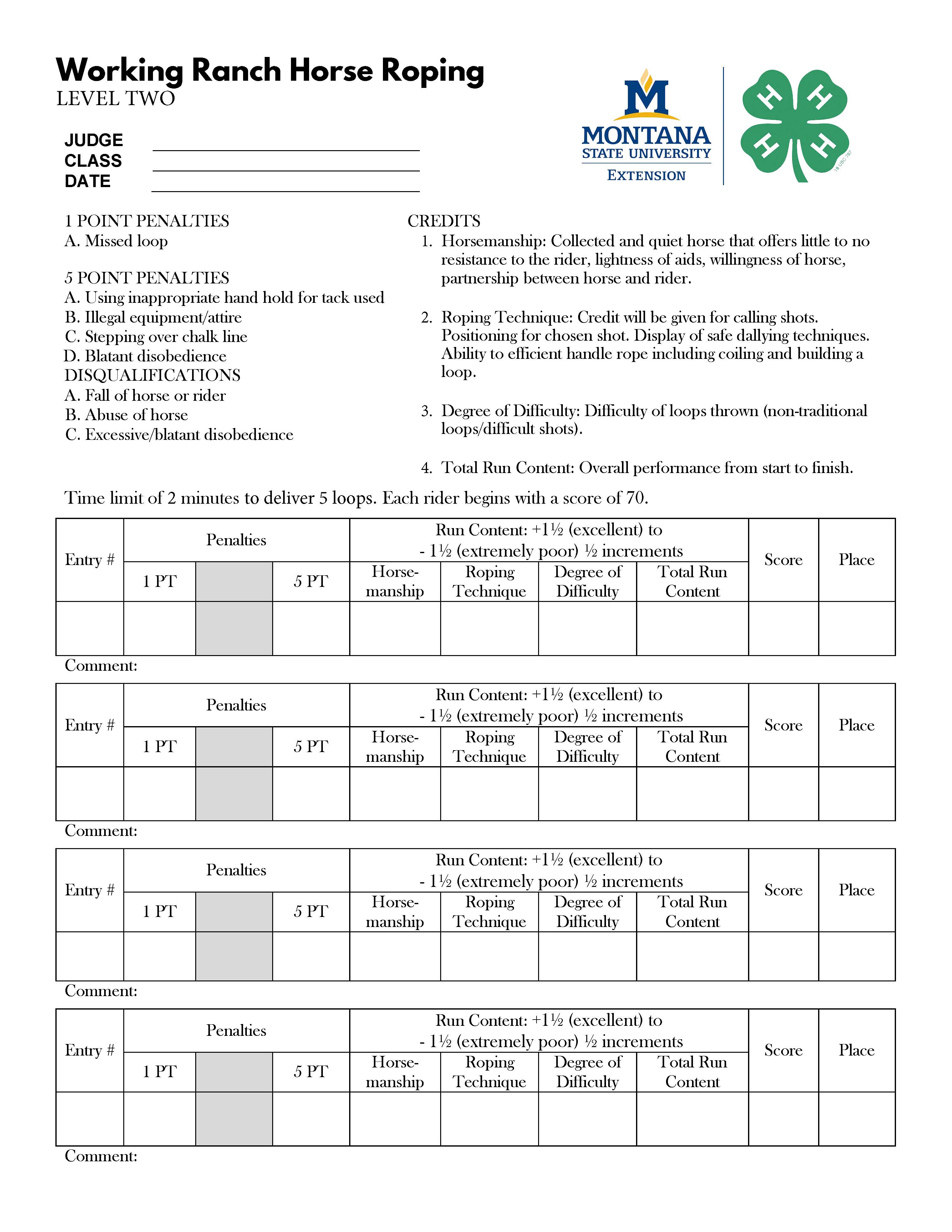 Ranch Roping Level 2 Score Sheet Ranch Roping Level 2 Score Sheet