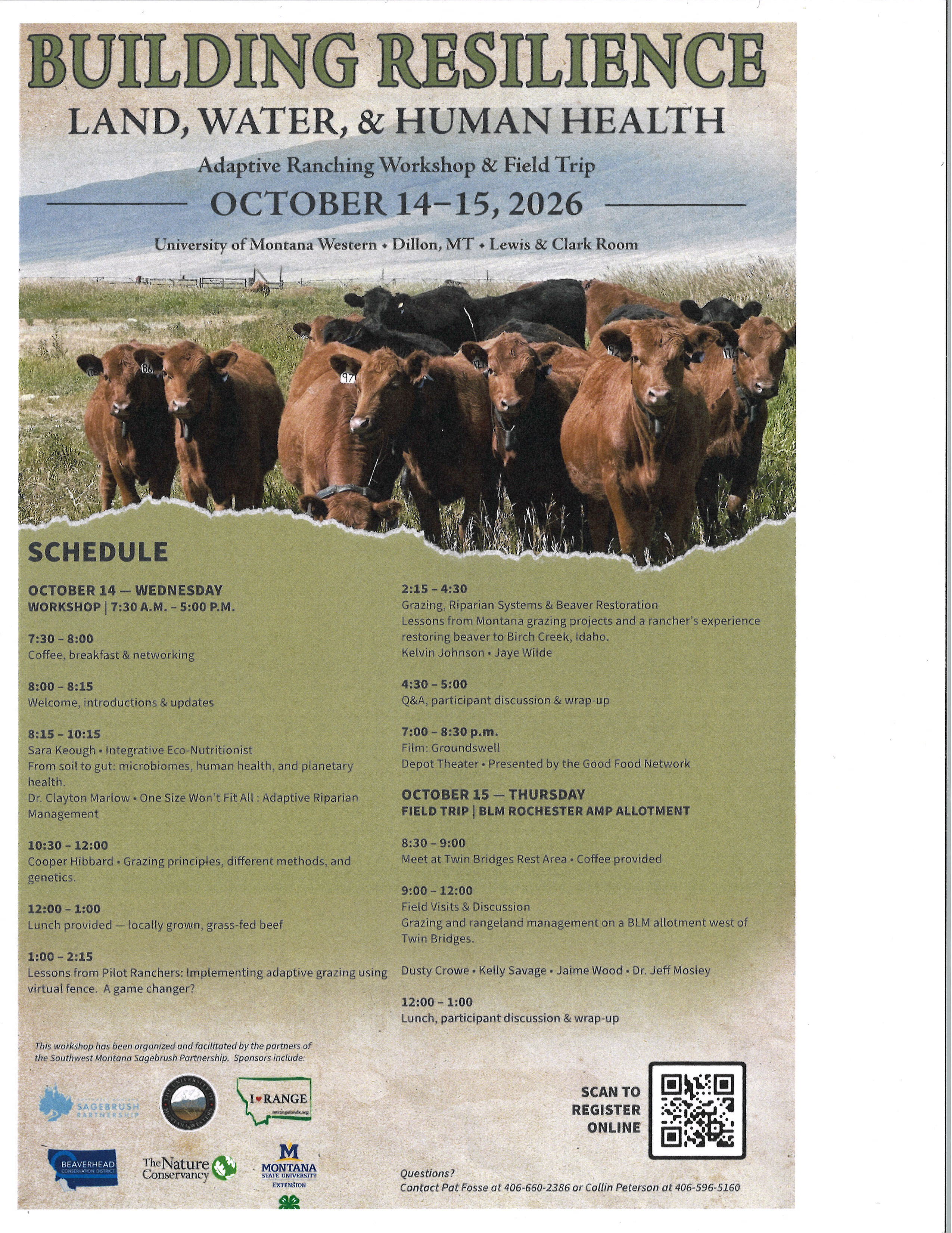 Building Resilience Adaptive Ranching Workshop & Field Trip Flyer with workshop agenda 