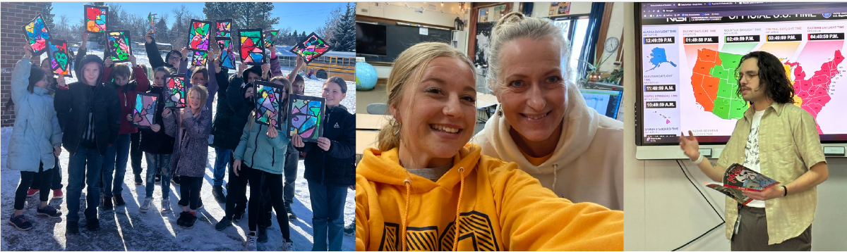 a series of images showing rural teachers and students