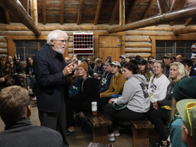 Professor Emeritus, Dr. Michael Sexson, gives the lecture at Hike & Read.