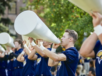 Image of MSU Spirit Squad with megaphones