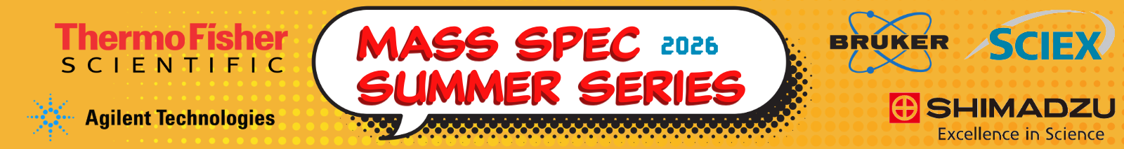 Banner with "Mass Spec Summer Series 2026" and sponsor logos "thermofisher, Bruker, Sciex, Agilent, Shimadzu