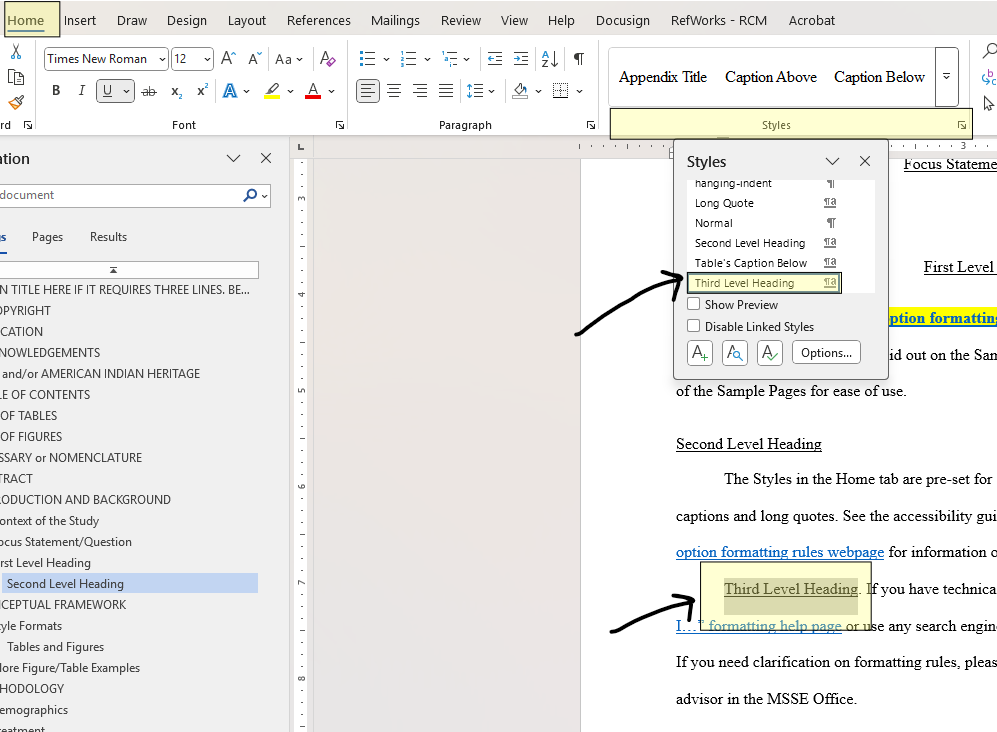 Image showing the selection of the heading 3 style formatting. 