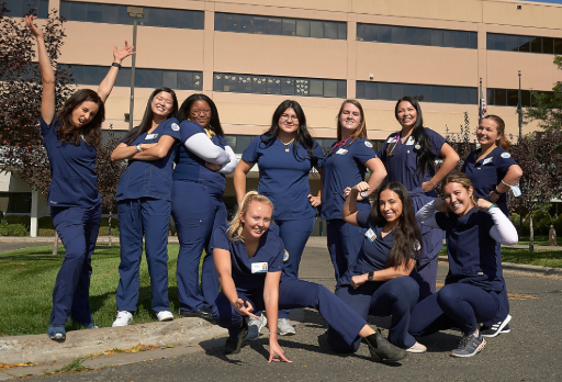 students posing outside