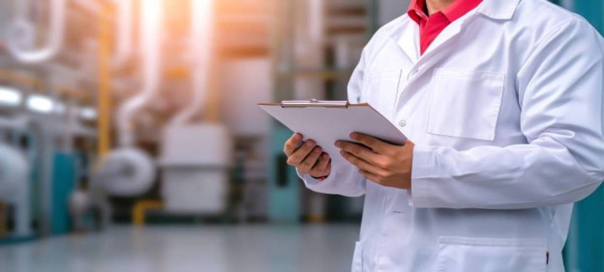 person in lab coat with clipboard