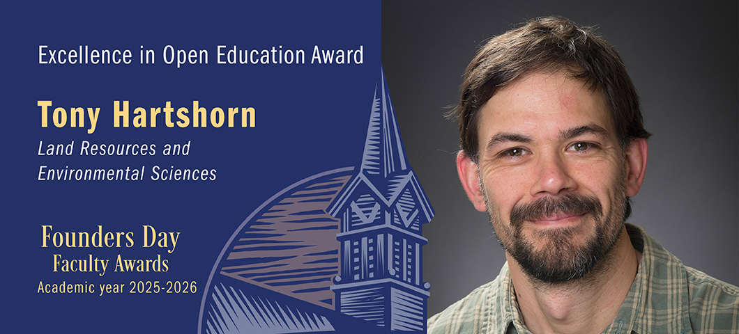 Excellence in Open Education Award: Tony Hartshorn, Founders Day Faculty Awards 2025-2026. Portrait of Tony Hartshorn.