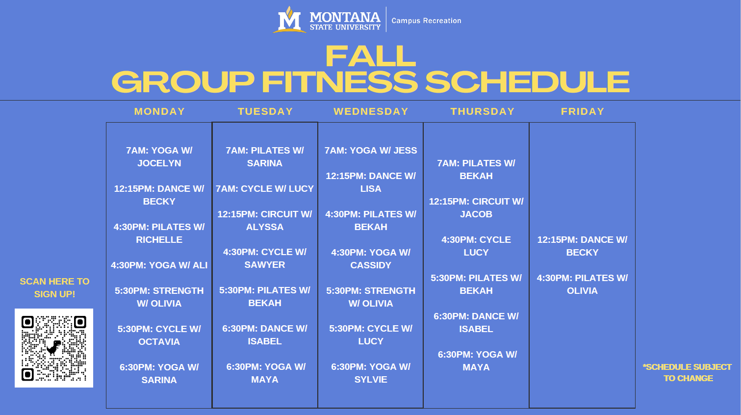 Fall 2026 Group Fitness Schedule